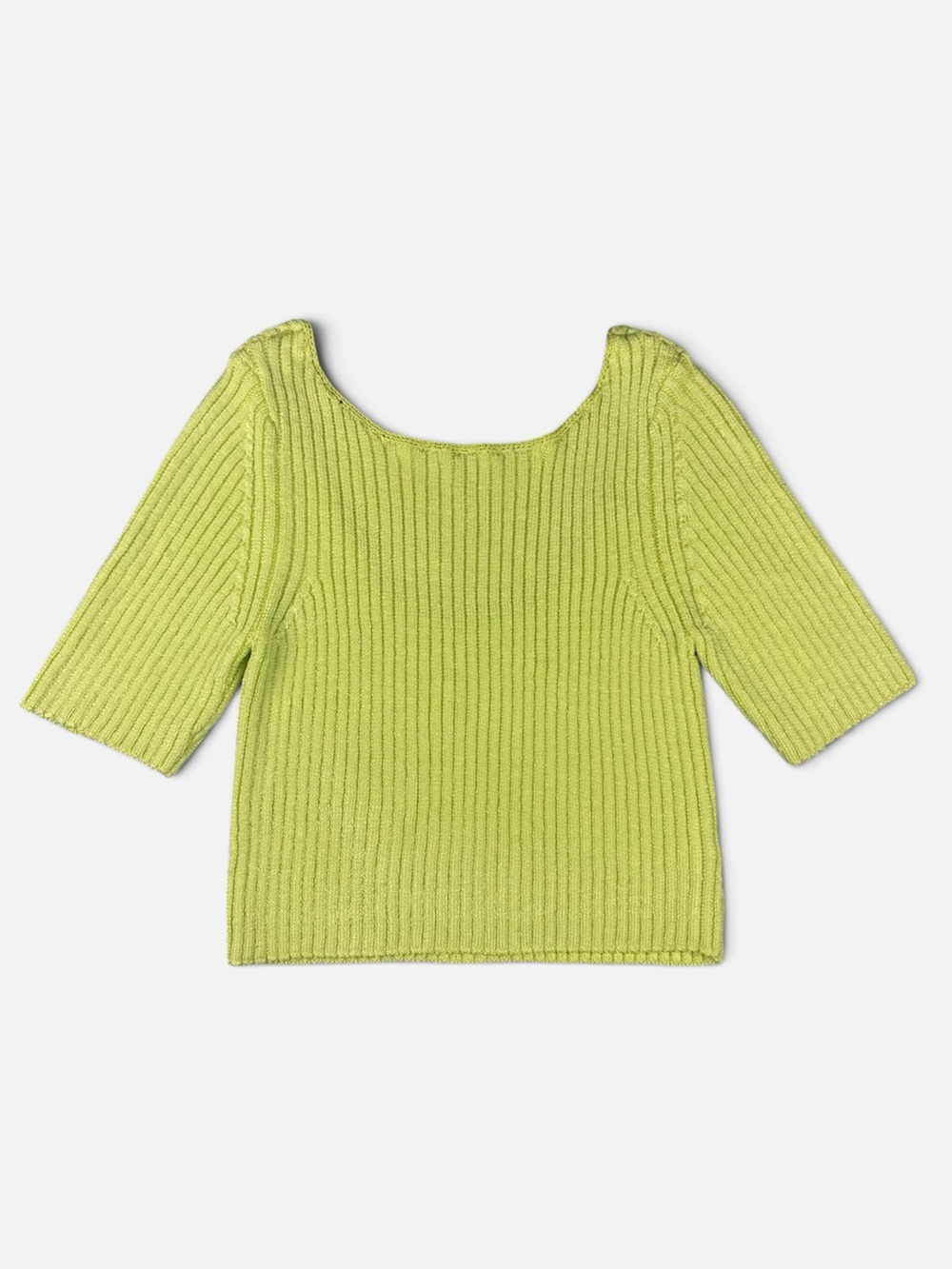 Free People San Lucas Pullover Sweater Sunny Lime XL Ribbed Crop Knit Stretch